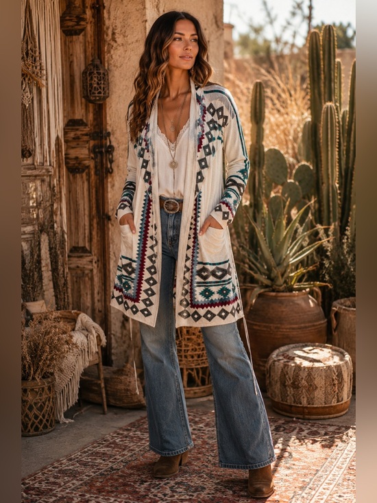 Sweaters - Johnny Was Biya Lela Embroidered Wrap Cardigan Coat Medium Boho Southwestern